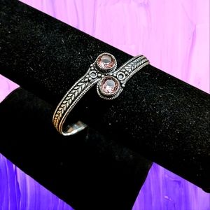 925 Sterling Silver Plated Purple Bali Bangle Bracelet